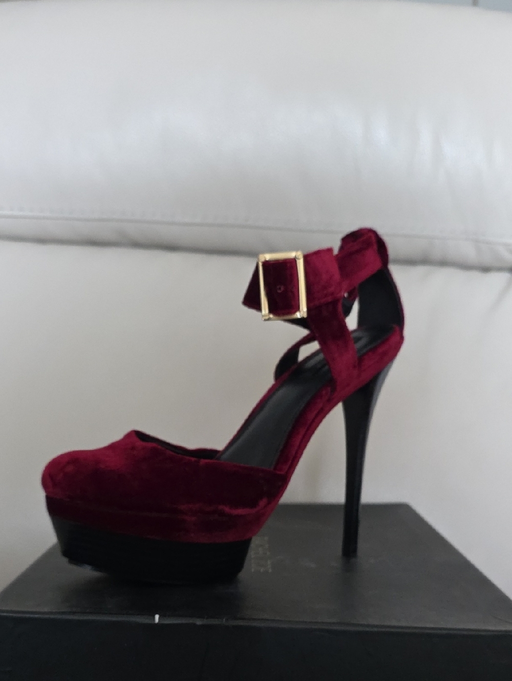 Rachel Zoe Burgundy Velvet Platform Ankle-Strap Pump